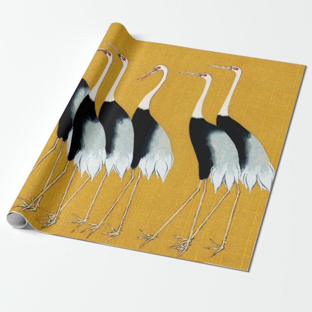 Ogata Korin Japanese Red Crowned Cranes Wrapping Paper (Unrolled)