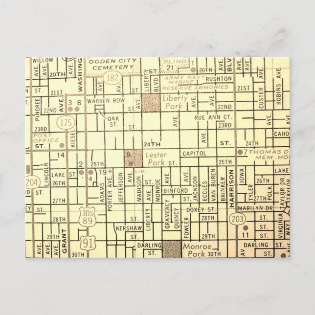 Ogden, UT Vintage Map Postcard (Front)