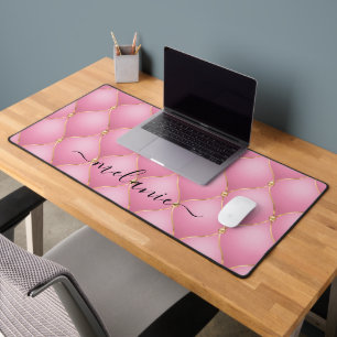Ogee Gold Diamond Tufted Light Pink Custom Name Desk Mat