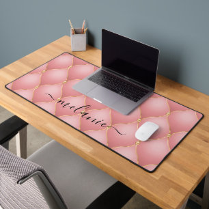 Ogee Gold Diamond Tufted Pink Blush Custom Name Desk Mat