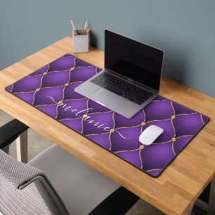 Ogee Gold Diamond Tufted Purple Custom Name Desk Mat