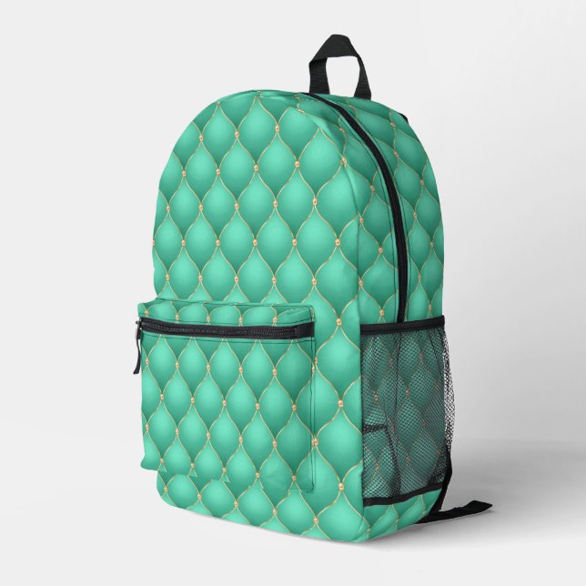 Ogee Gold Diamonds Tufted Turquoise Backpack (Back Corner Right)