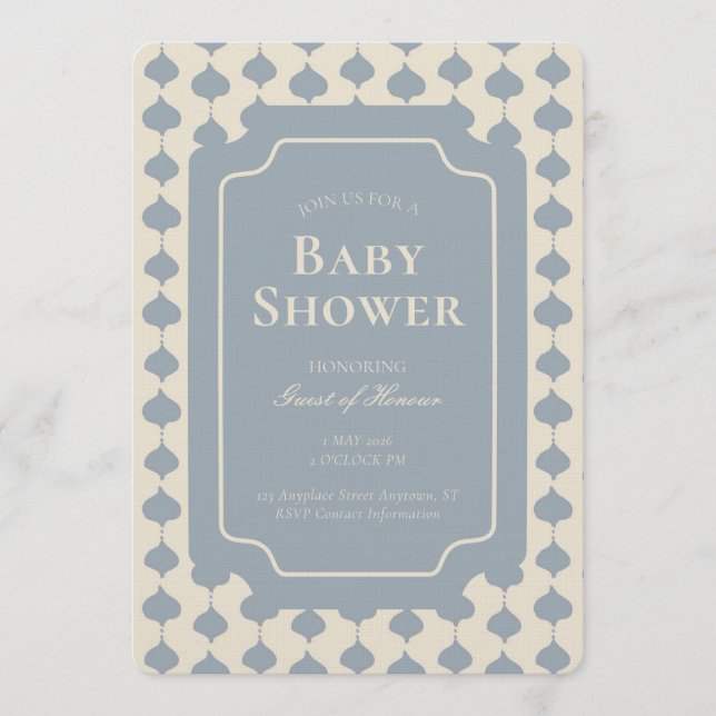 Ogee Stripe Geometric Gender Neutral Beige Blue Invitation (Front)