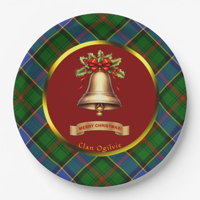 Ogilvie Tartan Personalized Christmas Paper Plate (Front)