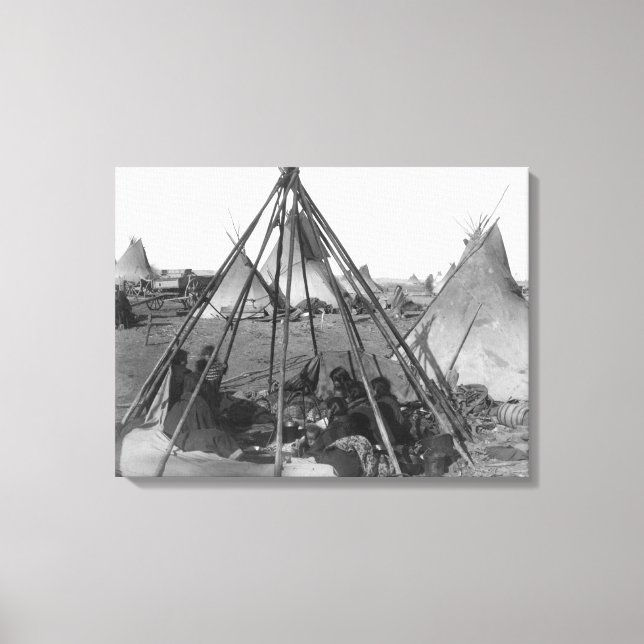 Oglala Women and Children inside Tipi Canvas Print (Front)