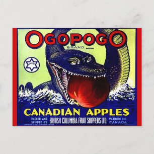 Ogopogo Canadian apples fruit crate label Postcard
