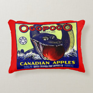 Ogopogo Canadian apples fruit crate label print Accent Pillow