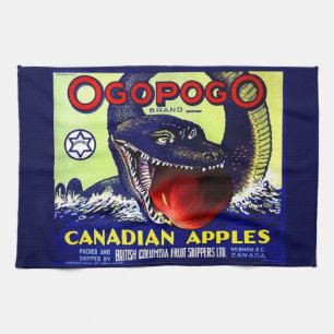 Ogopogo Canadian apples fruit crate label print Kitchen Towel