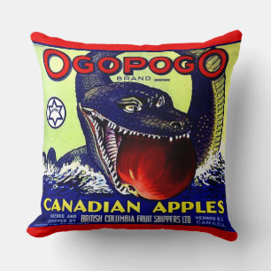 Ogopogo Canadian apples fruit crate label print Throw Pillow