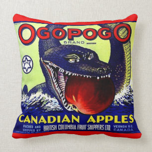 Ogopogo Canadian apples fruit crate label print Throw Pillow