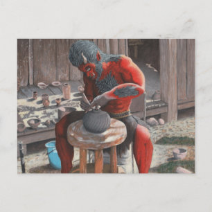 Ogre Potter Making Pottery Fantasy Art Postcard