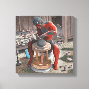 Ogre Using Potter Wheel Fantasy Art Canvas Print