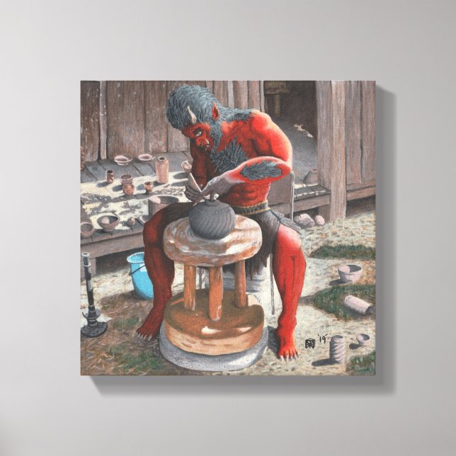 Ogre Using Potter Wheel Fantasy Art Canvas Print (Front)
