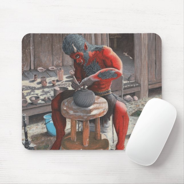 Ogre Working Pottery Wheel Fantasy Art Mousepad (With Mouse)