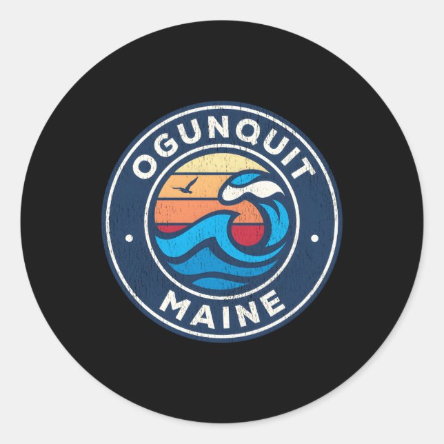 Ogunquit Maine Me Nautical Waves Classic Round Sticker (Front)