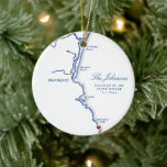 Ogunquit Maine Wedding Our First Christmas  Ceramic Ornament<br><div class="desc">This beautiful ceramic Ogunquit Maine Christmas Ornament is perfect to celebrate a couple's first Christmas as Mr. and Mrs.! Printed on durable ceramic, this navy blue map ornament makes a lovely wedding gift that will be cherished for years. You can move the heart and the map by clicking "Edit using...</div>