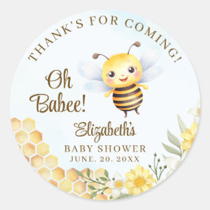 Oh Babee, Baby shower with Cute Wild bee Classic Round Sticker