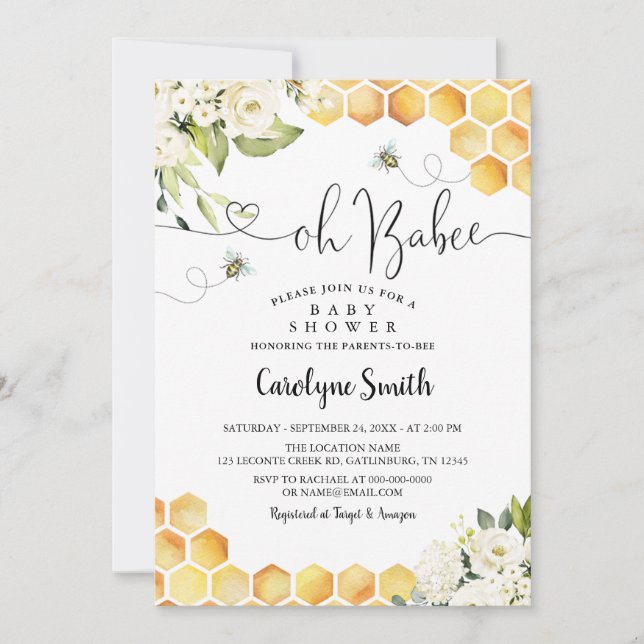 Oh BaBee Gender Neutral Baby Shower Invitation (Front)