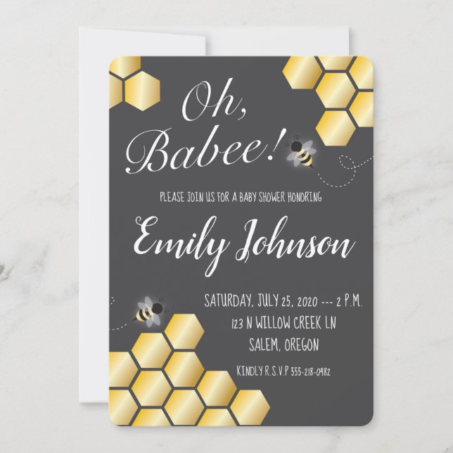 Oh Babee ! Invitation Baby shower à thème Abeille (Devant)