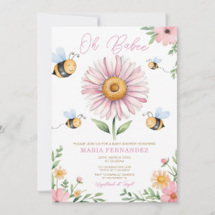 Oh Babee Mommy to Bee Baby Shower Pink Sunflowers  Invitation