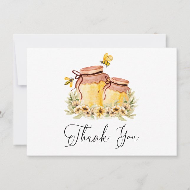 Oh Babee Watercolor Bee Flat Thank You Card (Front)