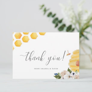Oh Babee Watercolor Bee Yellow Floral Baby Shower  Thank You Card