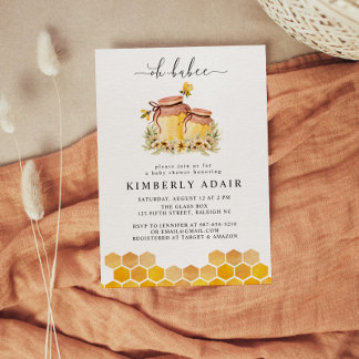 Oh Babee Yellow Watercolor Bumble Bee Floral Invitation