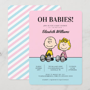 Oh Babies ! Baby shower Peanuts Twins Invitation