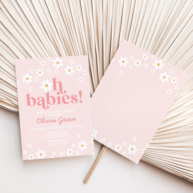 Oh Babies! Daisy Pink Retro Baby Shower Invitation (Creator Uploaded)