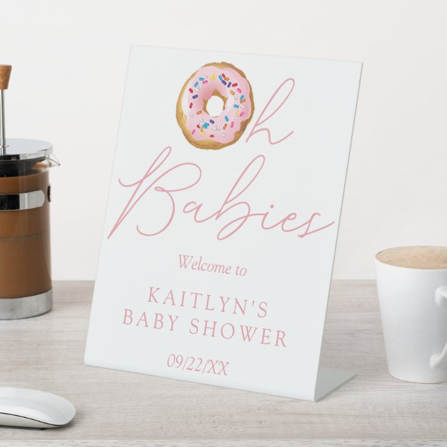 Oh Babies Doughnut Sprinkle Twin Baby Shower Welco Pedestal Sign (In SItu)