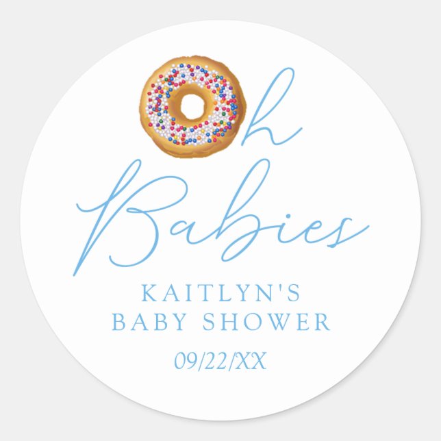Oh Babies Doughnut Sprinkle Twin Boys Baby Shower Classic Round Sticker (Front)