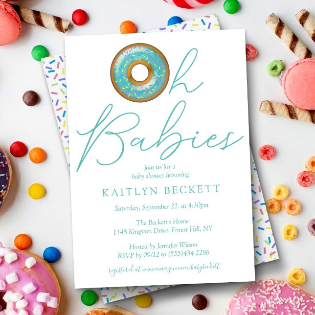 Oh Babies Doughnut Sprinkle Twin Boys Baby Shower Invitation (Creator Uploaded)