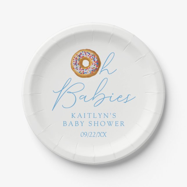 Oh Babies Doughnut Sprinkle Twin Boys Baby Shower Paper Plate (Front)