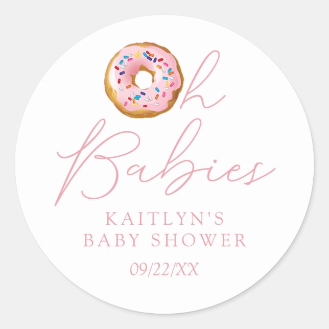 Oh Babies Doughnut Sprinkle Twin Girls Baby Shower Classic Round Sticker (Front)