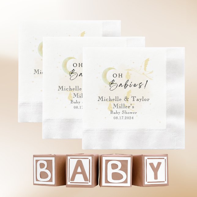 Oh Babies! Neutral Twin Storks Baby Shower Napkin (Creator Uploaded)