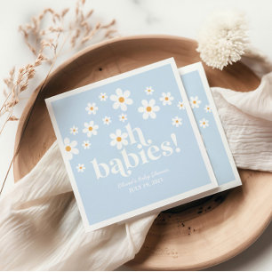 Oh Babies! Retro Daisy blue boho Baby Shower Napkin