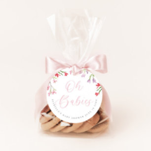 Oh Babies Watercolor Pink Girl Baby Shower Favour Tags
