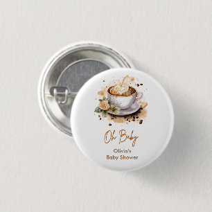 Oh Baby A Baby is Brewing Brown Coffee Baby Shower 1 Inch Round Button