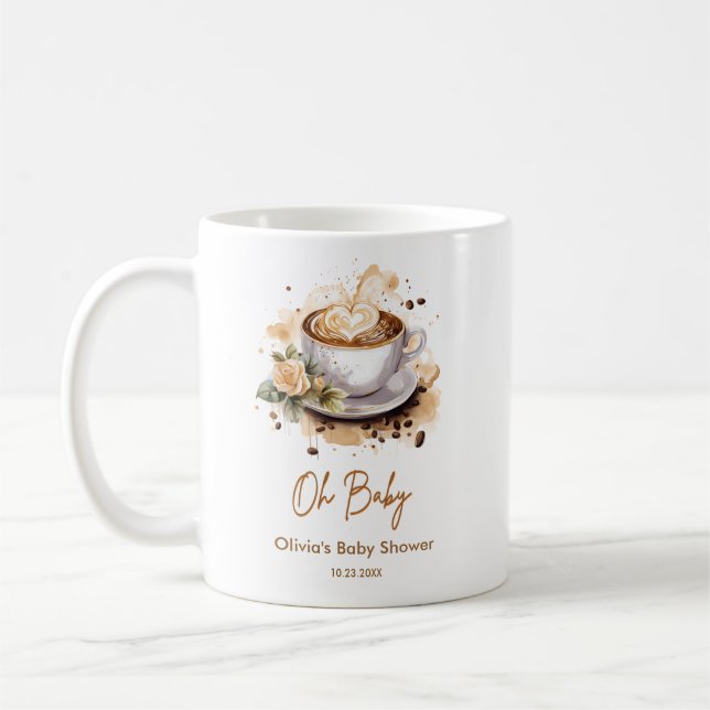 Oh Baby A Baby is Brewing Brown Coffee Baby Shower Coffee Mug (Left)