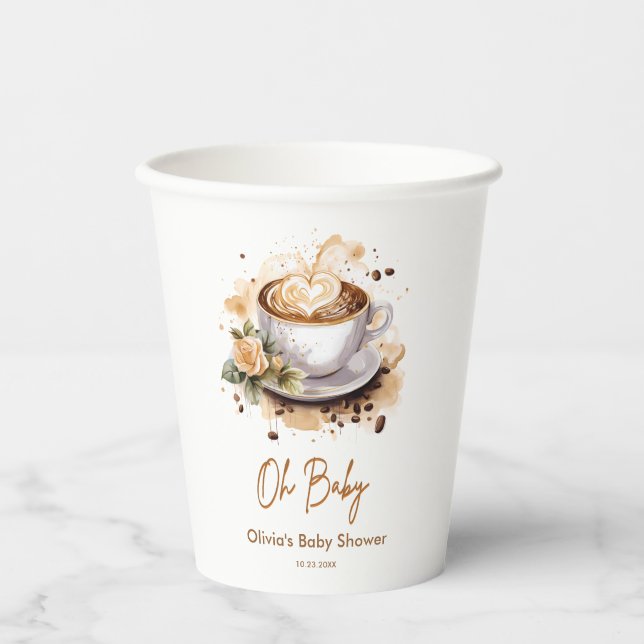 Oh Baby A Baby is Brewing Brown Coffee Baby Shower Paper Cups (Front)