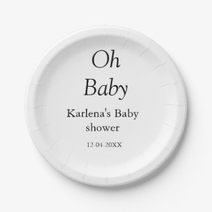 Oh baby add name baby shower date simple minimal t paper plate
