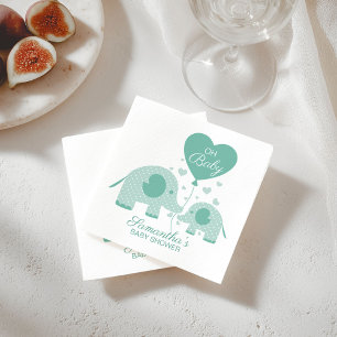 Oh Baby Adorable Mint Green Elephant Baby Shower Napkin