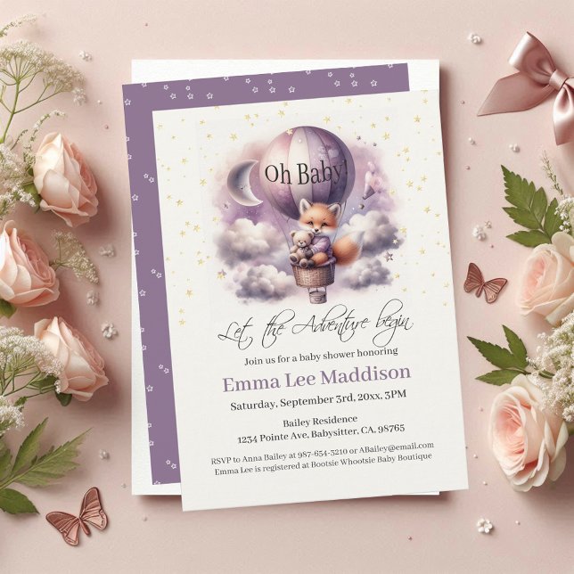Oh Baby Adventure Awaits Fox in Hot Air Balloon Invitation (Creator Uploaded)