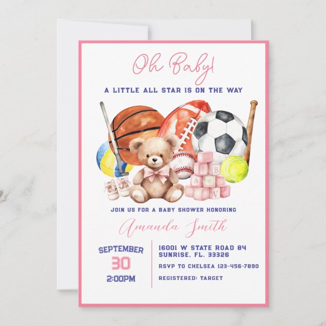 Oh Baby ALL STAR SPORT Baby Shower Invitation (Front)