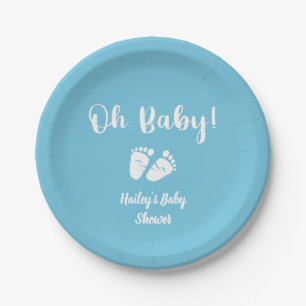 Oh Baby   Baby Feet Blue Baby Boy Shower Paper Plate