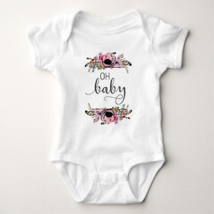Oh Baby   Baby Girl Boho Floral Feather Frame Tutu Baby Bodysuit