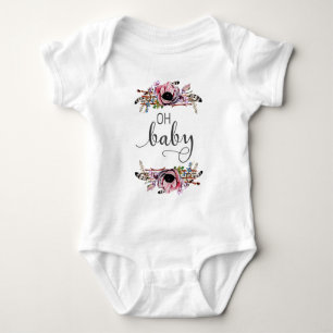 Oh Baby   Baby Girl Boho Floral Feather Frame Tutu Bodysuit