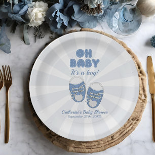 Oh Baby Baby Shoes Dusty Blue Boy Baby Shower Paper Plate