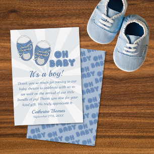 Oh Baby Baby Shoes Dusty Blue Boy Baby Shower Thank You Card