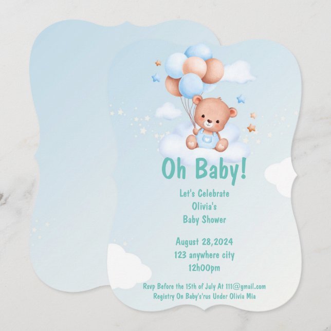 OH BABY BABY SHOWER INVITATION FOR BOYS (Front/Back)